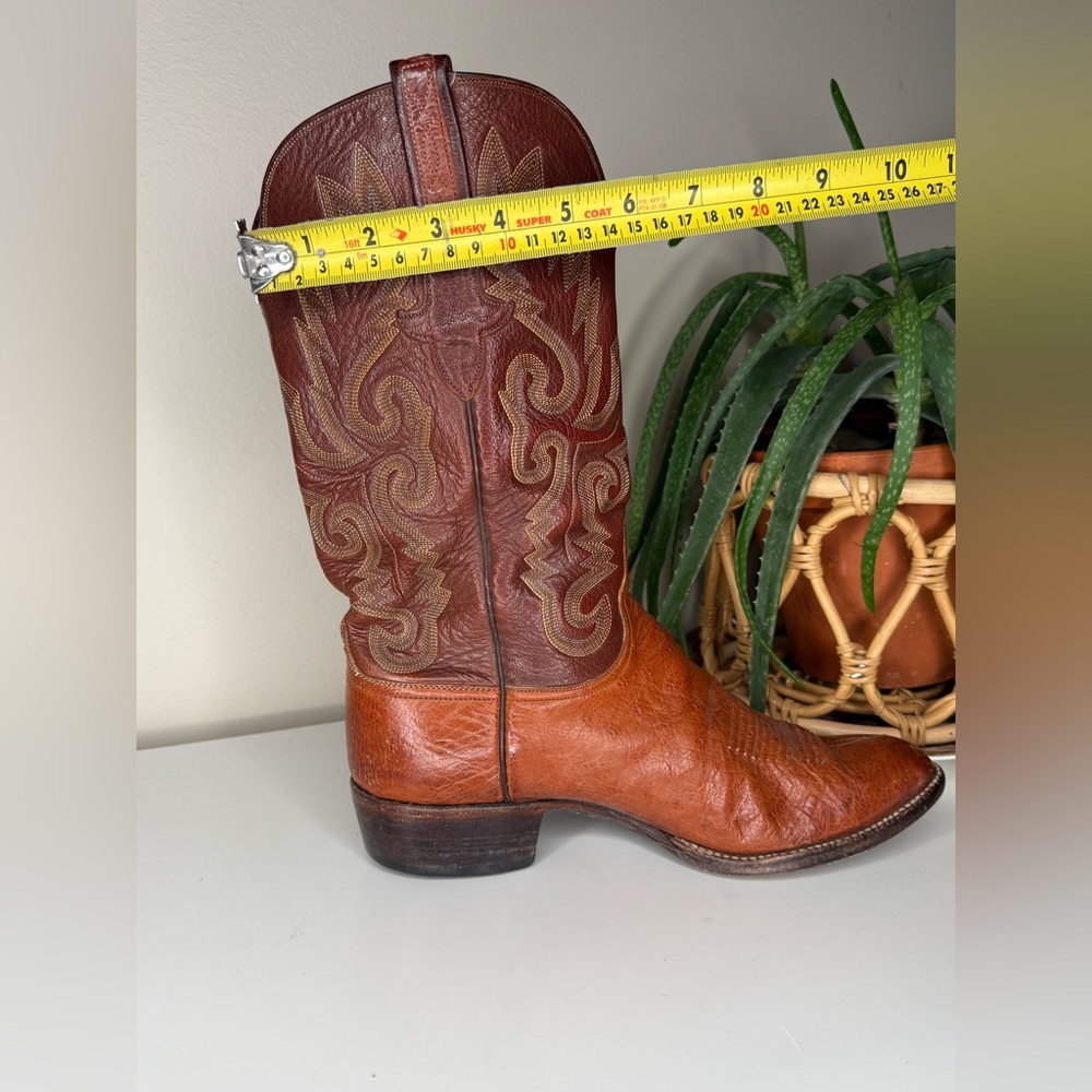 Lucchese Ostrich Leather Cowboy Boots Mens 9D Brown Western Ranch USA Made - Picture 10 of 13